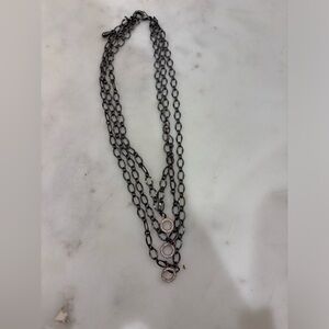 Three layer metal and sparkle circle necklace
